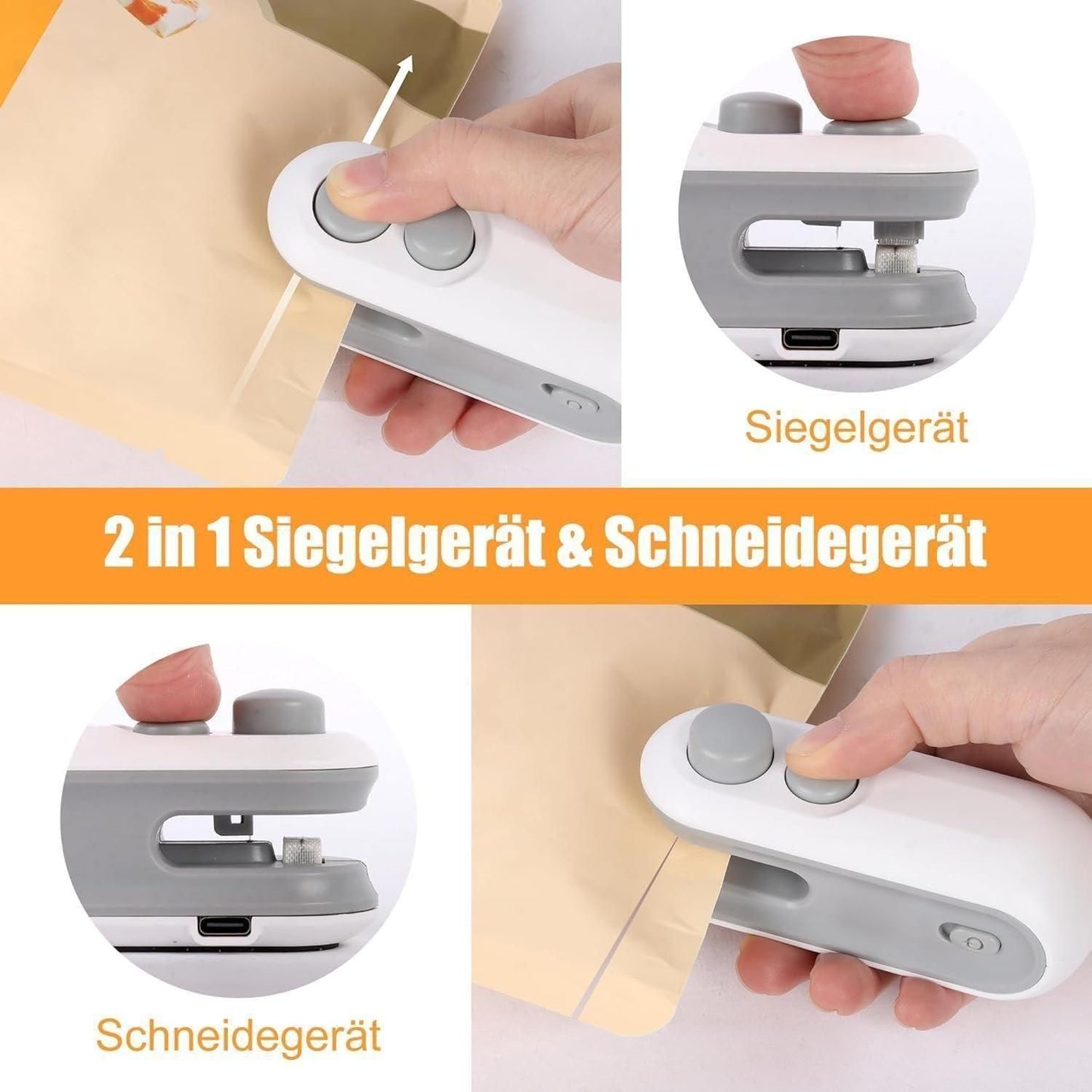 Mini Bag Sealer 2-in-1 – USB rechargeable, magnetic, with cutter.