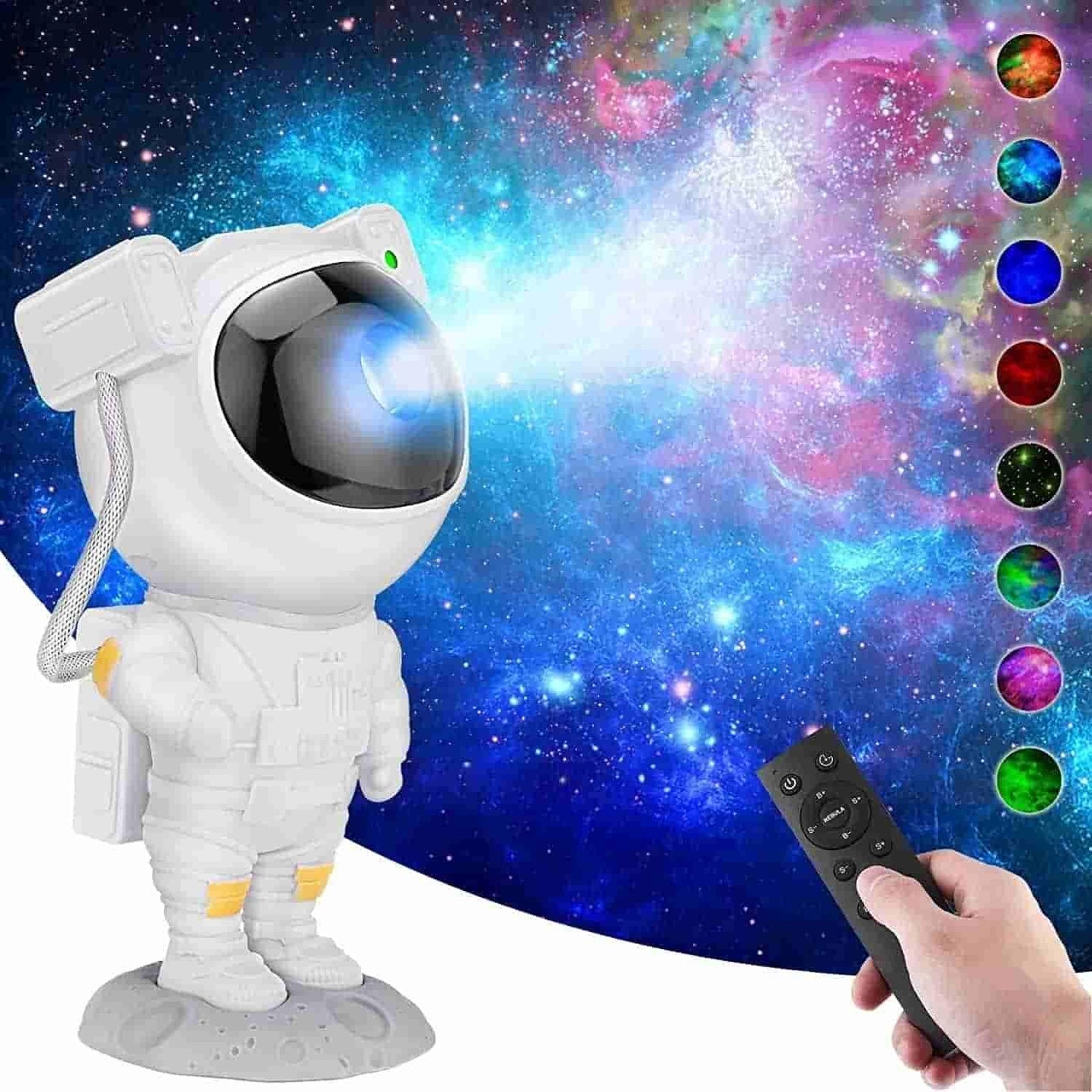 Astronaut Galaxy Projector – 360° magnetic head rotation, remote controlled, projects stunning galaxy lights.