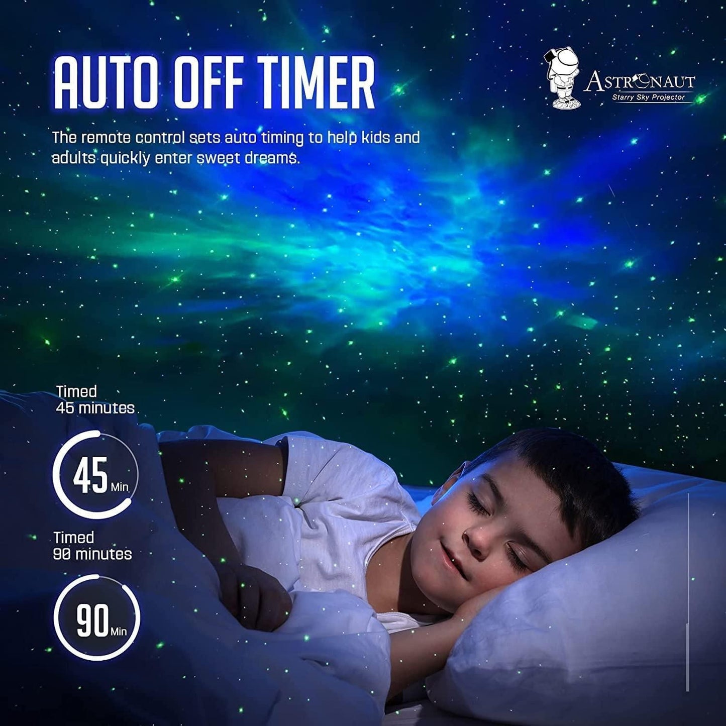 Astronaut Galaxy Projector – 360° magnetic head rotation, remote controlled, projects stunning galaxy lights.