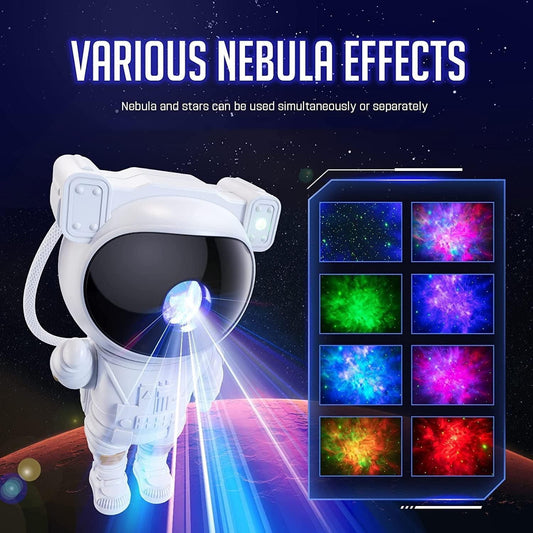 Astronaut Galaxy Projector – 360° magnetic head rotation, remote controlled, projects stunning galaxy lights.