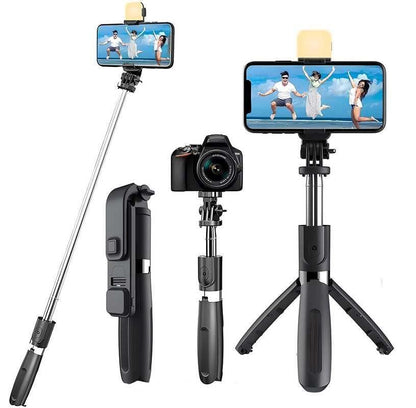 3‑in‑1 Selfie Tripod – Extendable, flash & wireless remote